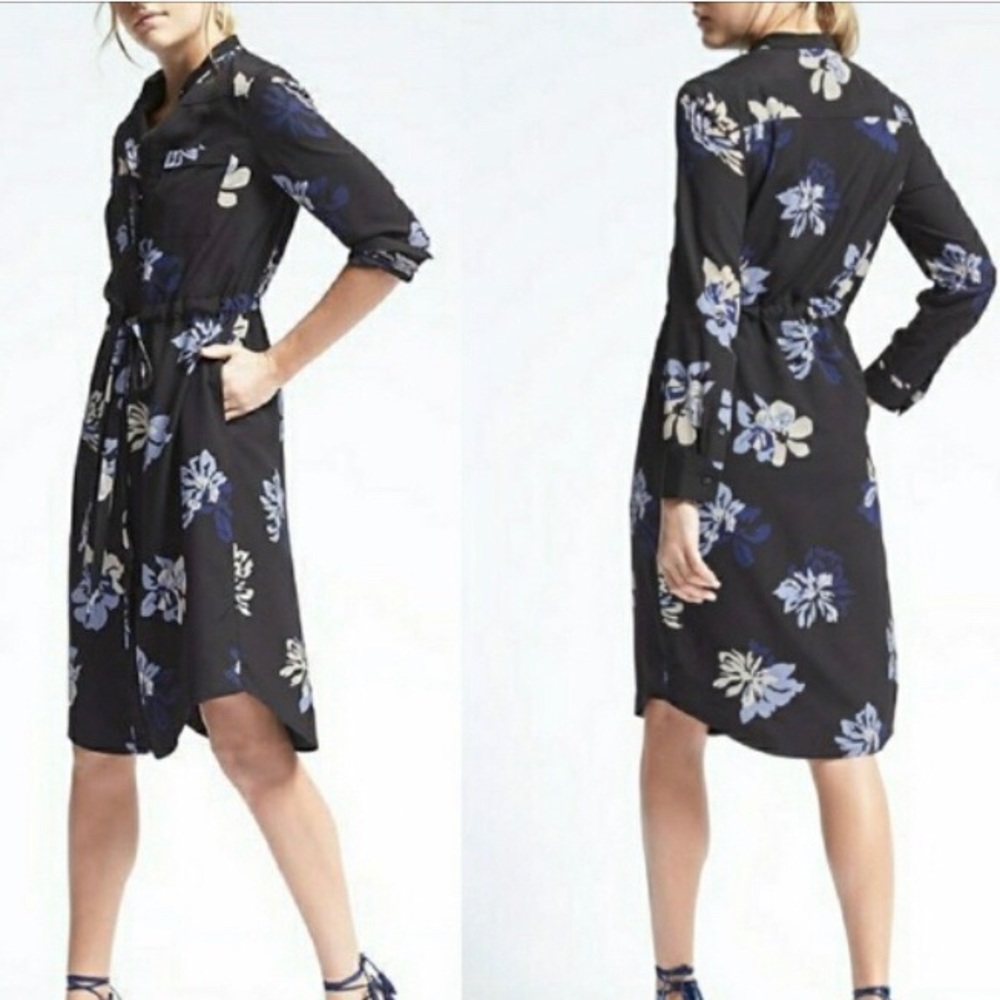BR Tie-Waist Floral Shirtdress